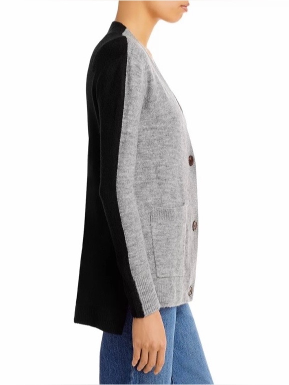 Vigoss Gray & Black Split Color Block Cardigan